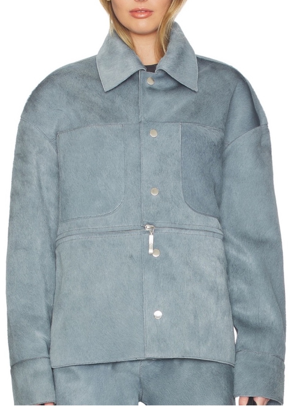 Cordova Highland Cropped Leather Jacket in Storm Blue